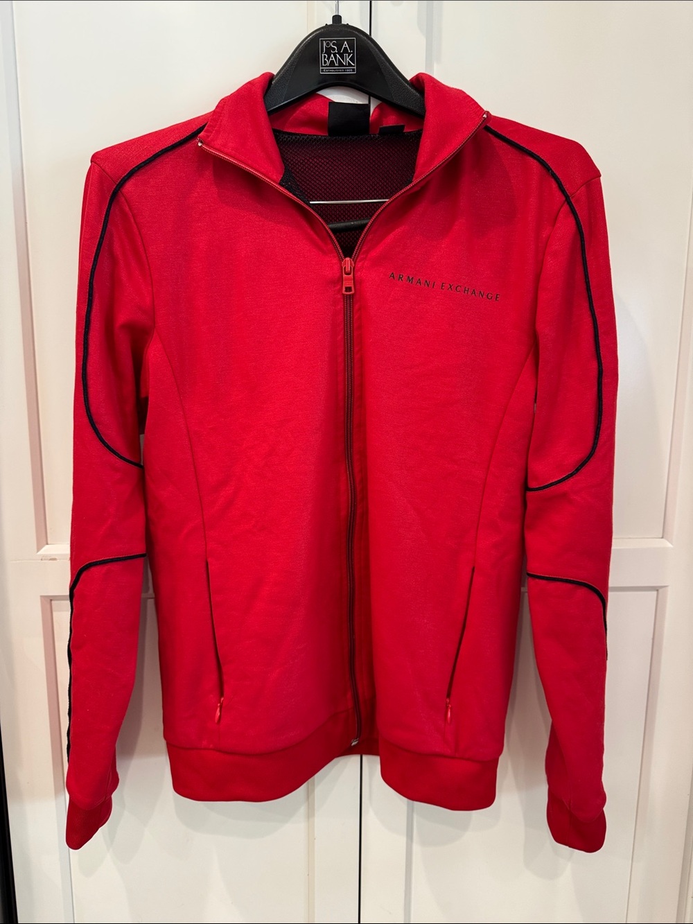 Armani Exchange Red Full-Zip Track Jacket with Black Piping